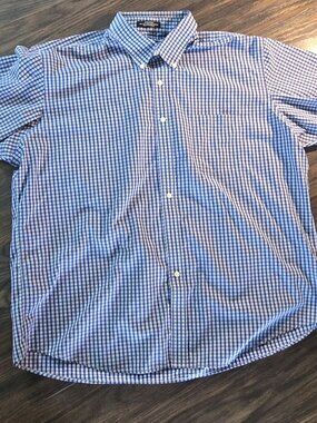 KIRKLAND Men's Blue & White Checkered No-Iron Cotton Shirt NWOT/SIZE XXL